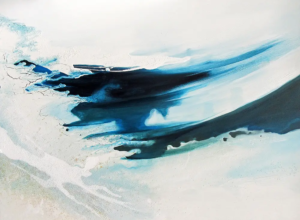 Acryl-Mischtechnik auf Leinwand „… dann sind sie nirgendwo“ in tiefem Blau, Schwarz und Weiß, 80 × 60 cm