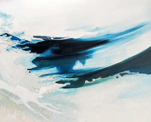 Acryl-Mischtechnik auf Leinwand „… dann sind sie nirgendwo“ in tiefem Blau, Schwarz und Weiß, 80 × 60 cm