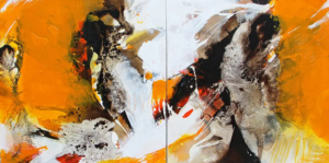 Sisters, 2018, Diptychon je 80 × 80 cm, verkauft Judith-Zila-Kunst-Kunsttherapie-Galerie-2018-Sisters-Diptychon-je-80x80-Acryl-Mischtechnik