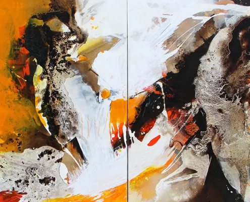 Sisters, 2018, Diptychon je 80 × 80 cm, verkauft Judith-Zila-Kunst-Kunsttherapie-Galerie-2018-Sisters-Diptychon-je-80x80-Acryl-Mischtechnik
