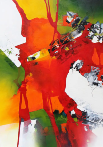 Buntes Treiben, 2019, 70 × 100 cm Judith-Zila-Kunst-Kunsttherapie-Galerie-2019-Buntes-Treiben-70x100-Acryl-Mischtechnik