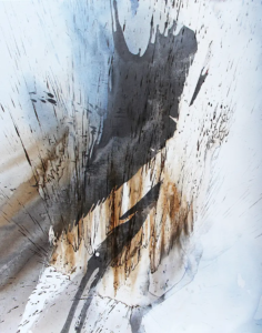 Acryl-Mischtechnik-Komposition „Schichtweise“ in Schwarz, Grau, Braun und Weiß, 80 × 100 cm