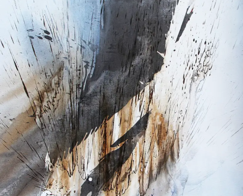Acryl-Mischtechnik-Komposition „Schichtweise“ in Schwarz, Grau, Braun und Weiß, 80 × 100 cm