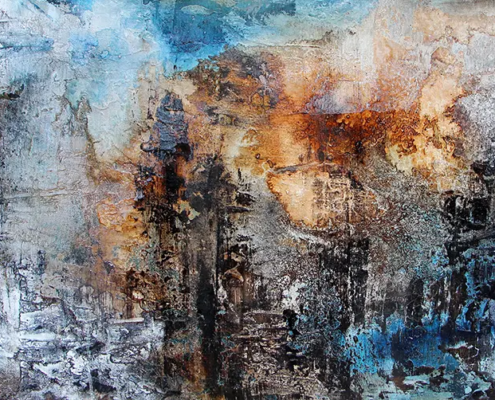 Versunkene Stadt, 2019, 50 × 100 cm, verkauft Judith-Zila-Kunst-Kunsttherapie-Galerie-2019-versunkene-Stadt-50x100-Acryl-Mischtechnik