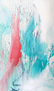 Abstrakte Arbeit in Acryl-Mischtechnik „Blick in die Wirklichkeit“ in Türkis und Rot, 60 × 100 cm