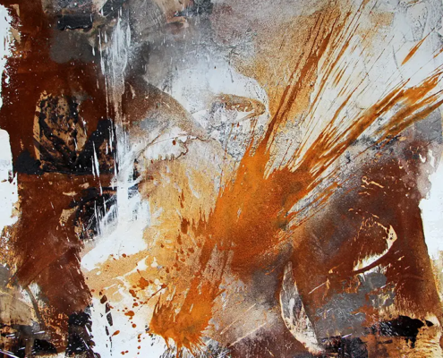 Ausbruch, 2021, 100 × 100 cm Judith-Zila-Kunst-Kunsttherapie-Galerie-2021-Ausbruch-100x100-Acryl-Mischtechnik
