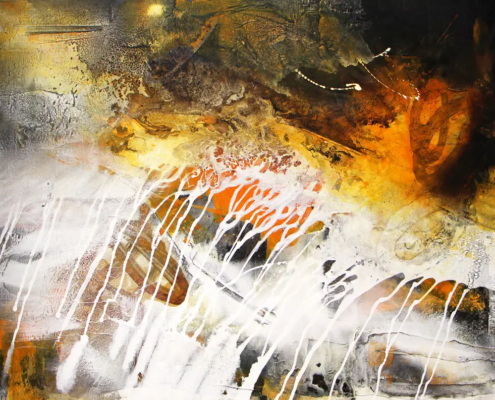 Sturm der Elemente, 2024, 80 × 100 cm Judith-Zila-Kunst-Kunsttherapie-Galerie-2024-Sturm-der-Elemente-80x100-Acryl-Mischtechnik