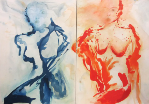 Judith-Zila-Kunst-Kunsttherapie-Galerie-2013-Friends-Diptychon-je-50x70-Acryl. Verkauft